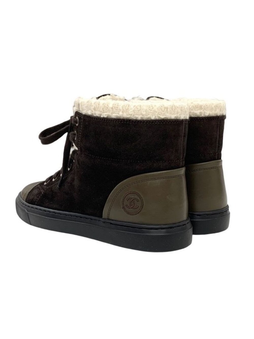 Chanel Sneakers Shoes Suede Leather Brown White High Cut Coco Mark - Picture 4 of 9